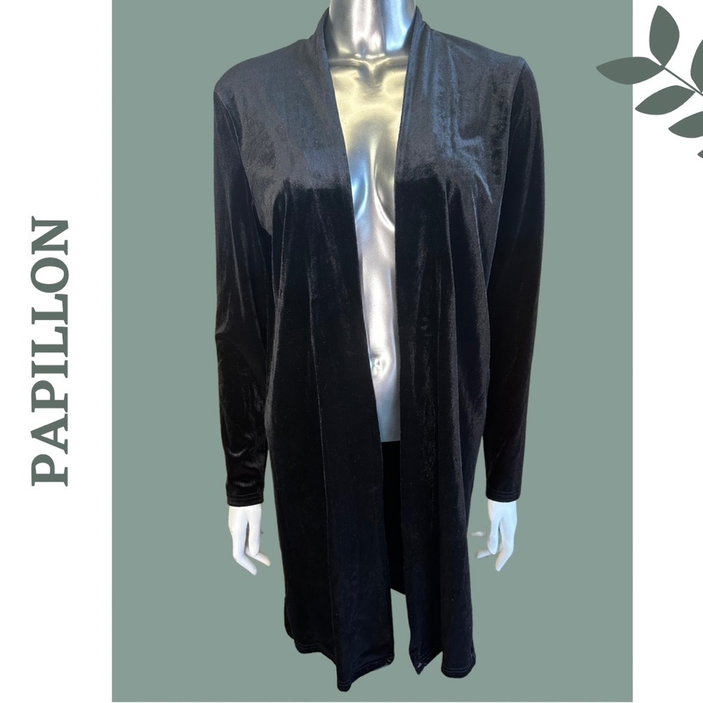 Papillon Black Crushed Velvet Stretch Open Front Cardigan Size Extra Small